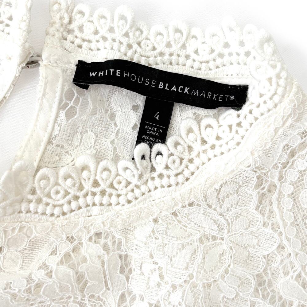 WHBM Lace Blouse Women 4 Ivory Victorian Romantic Coquette Prairie Sheer - Picture 3 of 7